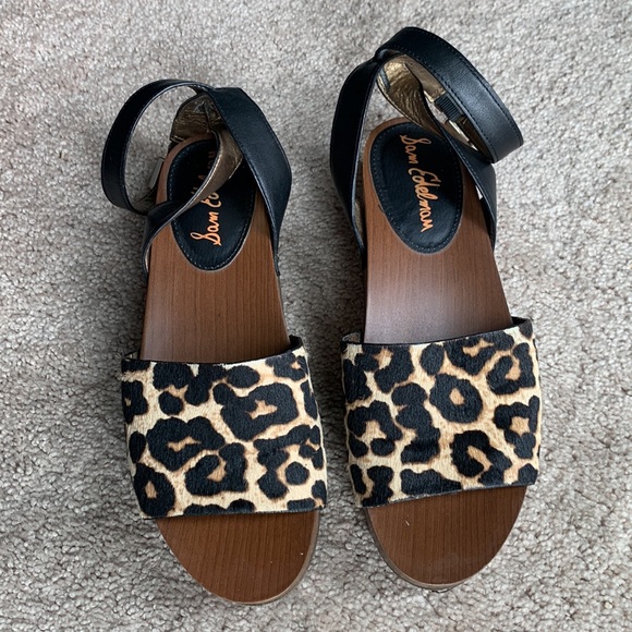Sam Edelman calf hair leopard clog platform sandals - Picture 3 of 13